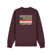 red brown christmas sweater with a retro design and the slogan 'nakatomi plaza hotel and convention centre'