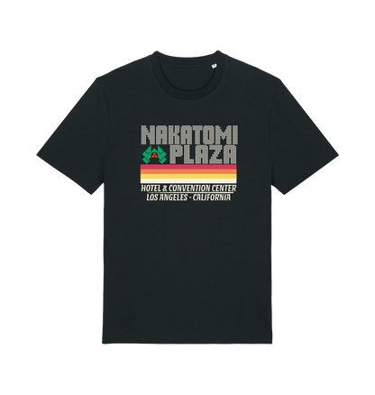 black christmas t-shirt with a retro design and the slogan 'nakatomi plaza hotel and convention centre'