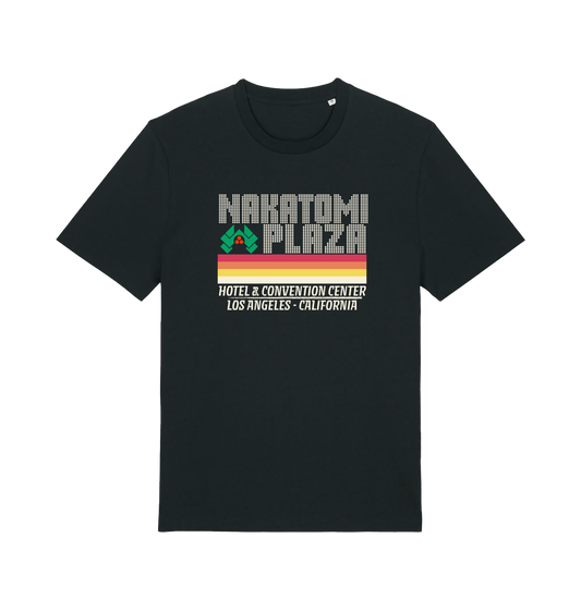 black christmas t-shirt with a retro design and the slogan 'nakatomi plaza hotel and convention centre'