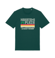 green christmas t-shirt with a retro design and the slogan 'nakatomi plaza hotel and convention centre'