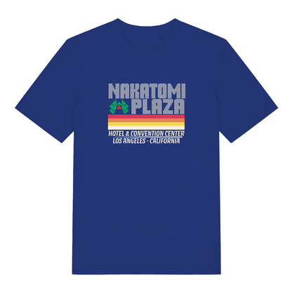 blue christmas slogan t-shirt with the text 'nakatomi plaza'