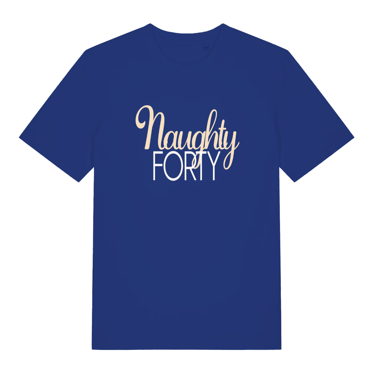 Blue Naughty Forty funny slogan t-shirt featuring stylish 40th birthday design  