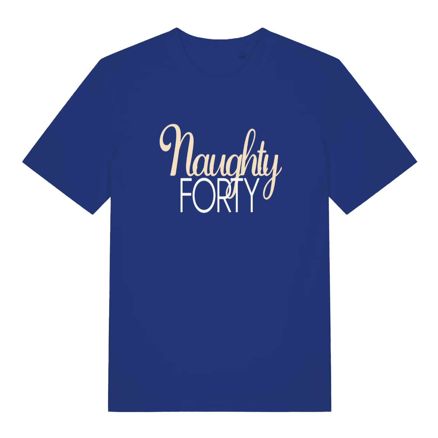 Blue Naughty Forty funny slogan t-shirt featuring stylish 40th birthday design  