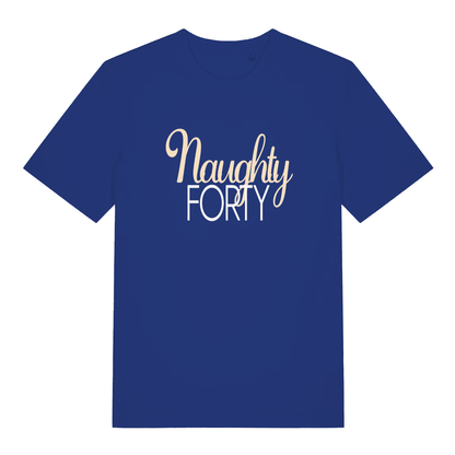 Blue Naughty Forty funny slogan t-shirt featuring stylish 40th birthday design  