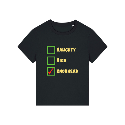 Black christmas slogan t-shirt with humorous text and checkboxes design 