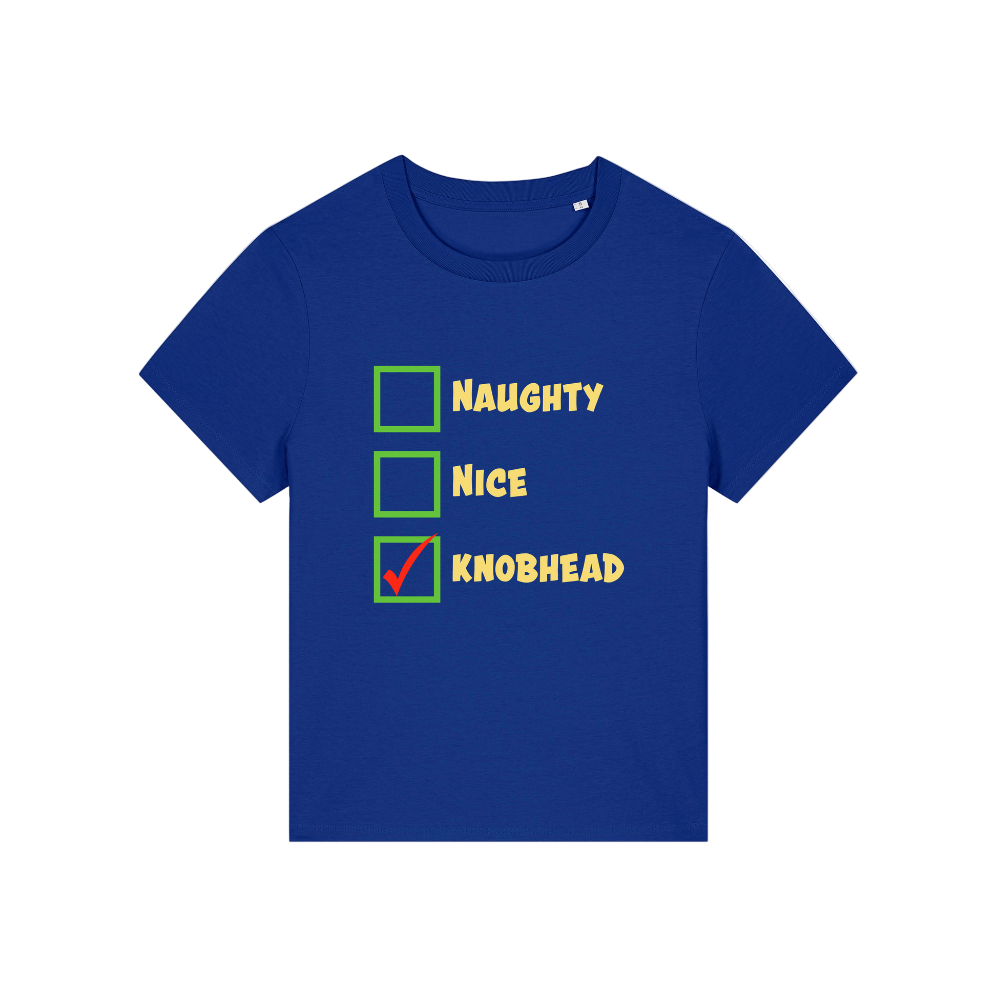 blue christmas slogan t-shirt with humorous text and checkboxes 