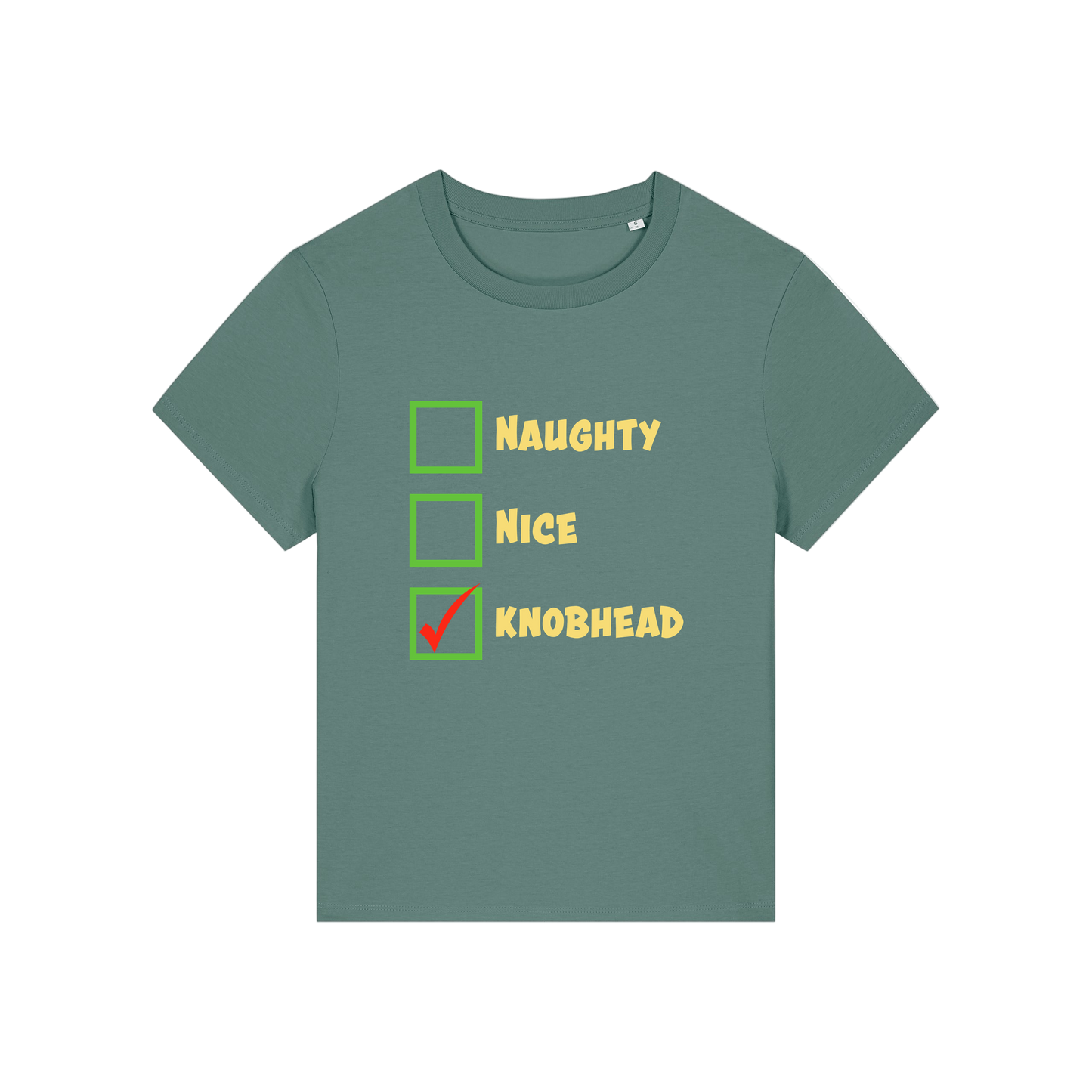 green christmas slogan t-shirt with humorous text and checkboxes 