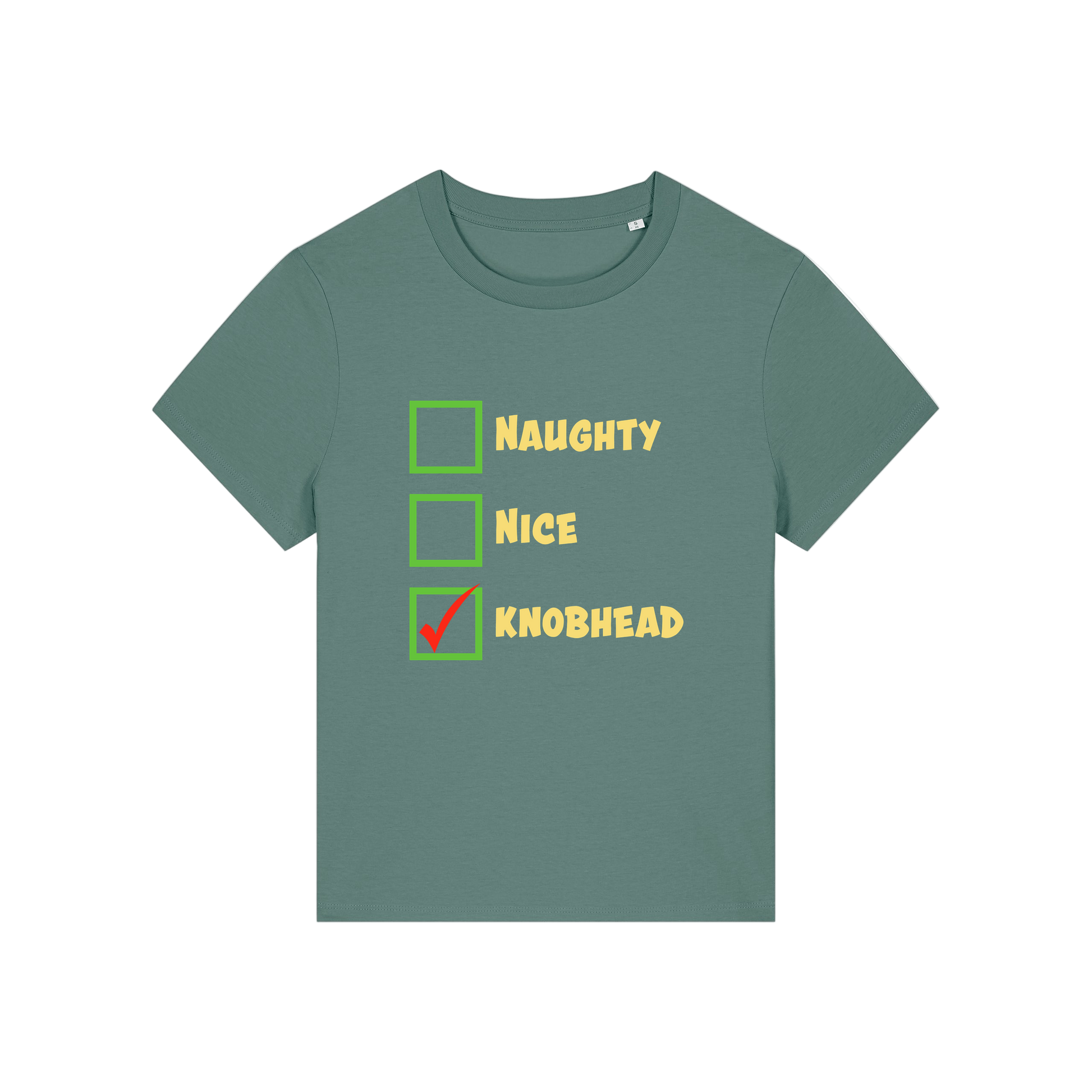 green christmas slogan t-shirt with humorous text and checkboxes 
