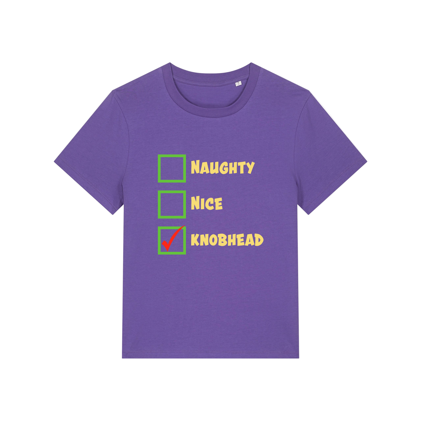 purple christmas slogan t-shirt with humorous text and checkboxes 
