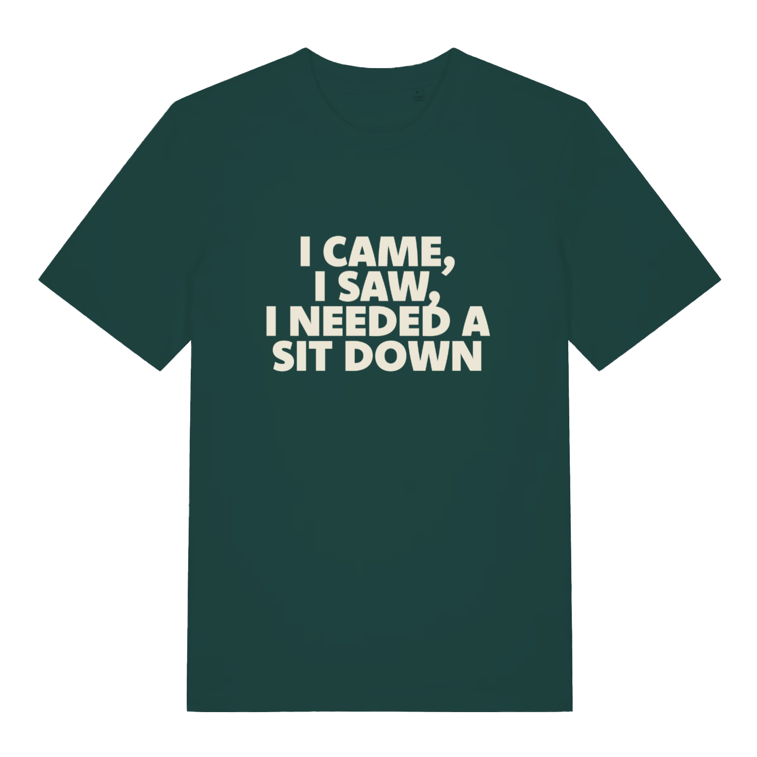 Green I Came I Saw I Needed A Sit Down funny slogan t-shirt with classic sit down design  