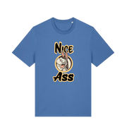 blue funny offensive t-shirt with the graphic of a donkey and the slogan 'nice ass'
