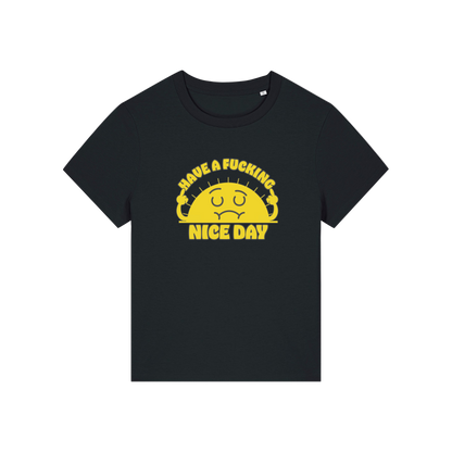 black funny offensive t-shirt with a sunshine and the slogan 'have a fucking nice day'