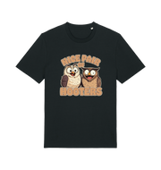 black matching t-shirt with a pair of cartoon owls and the slogan 'nice pair of hooters'