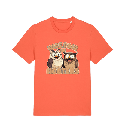 orange matching t-shirt with a pair of cartoon owls and the slogan 'nice pair of hooters'