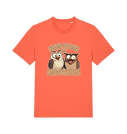orange matching t-shirt with a pair of cartoon owls and the slogan 'nice pair of hooters'