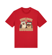 red matching t-shirt with a pair of cartoon owls and the slogan 'nice pair of hooters'