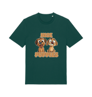 green matching t-shirt with the graphic of two puppies and the slogan 'nice puppies'
