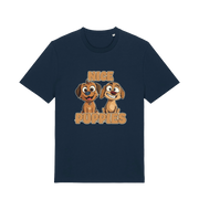 navy matching t-shirt with the graphic of two puppies and the slogan 'nice puppies'