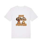white matching t-shirt with the graphic of two puppies and the slogan 'nice puppies'