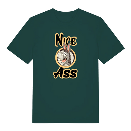 green funny offensive t-shirt with the graphic of a donkey and the slogan 'nice ass'