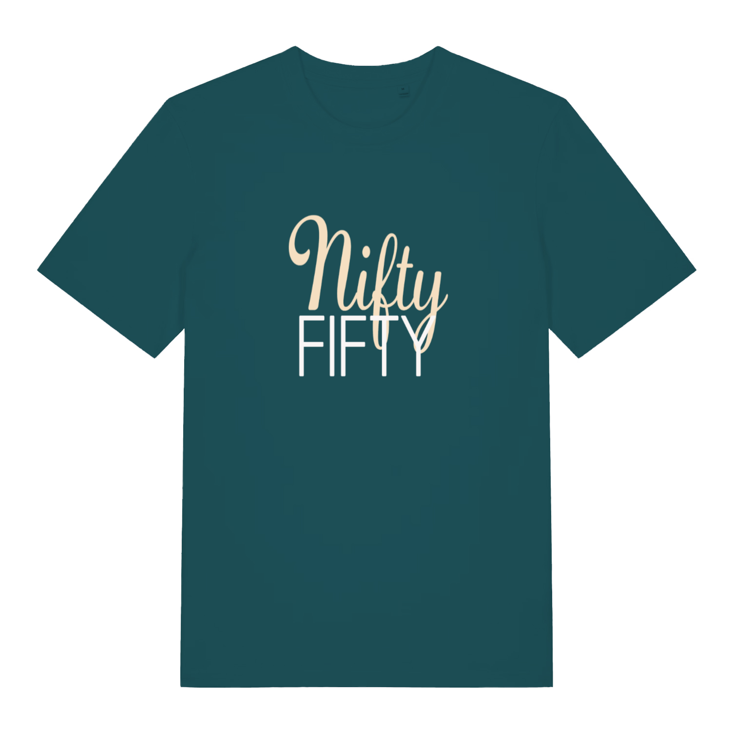 Stargazer Nifty Fifty funny slogan t-shirt showing witty fifty birthday lettering  