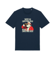navy christmas t-shirt with the graphic of santa drinking a vbeer and the slogan 'theres no christmas cheer without christmas beer'