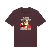red brown christmas t-shirt with the graphic of santa drinking a vbeer and the slogan 'theres no christmas cheer without christmas beer'