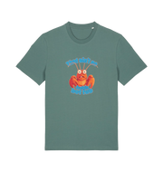 green funny graphic t-shirt with a cartoon lobster and the slogan 'this ain't no fuckin hot tub'