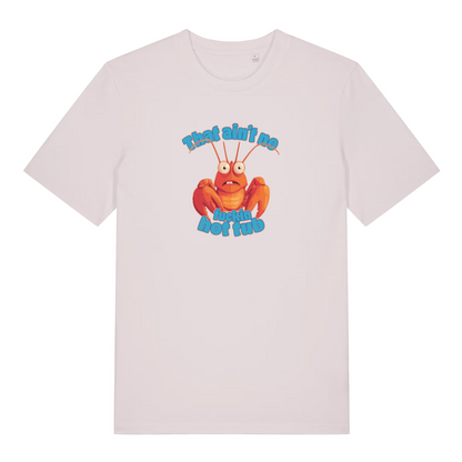 white funny offensive t-shirt with a cartoon lobster graphic and the text 'that aint no fucking hot tub'