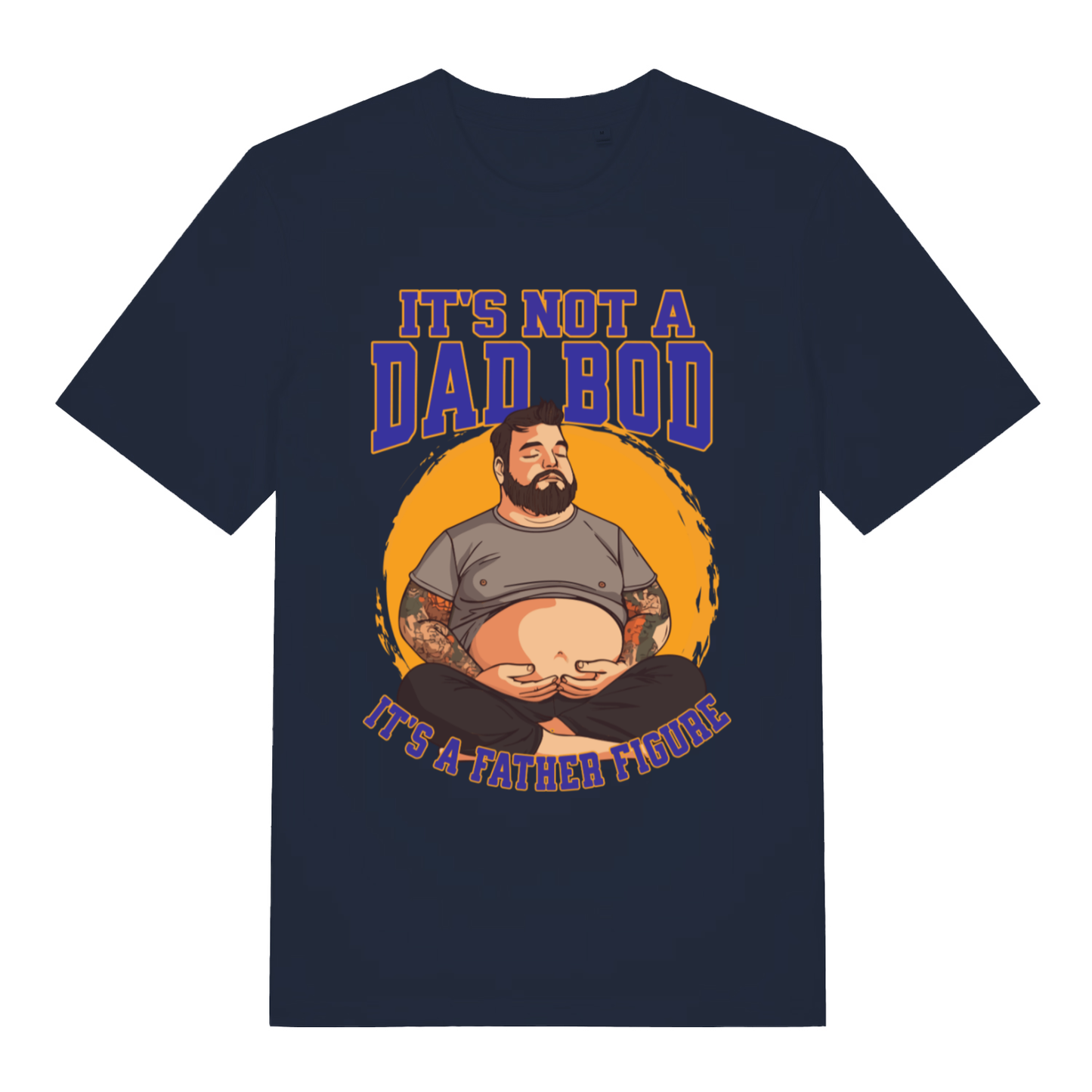 Navy It’s Not A Dad Bod It’s A Father Figure funny graphic t-shirt showing meditative dad graphic  