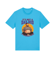 blue funny dad t-shirt with the graphic of a man with a beer belly and the slogan 'it's not a dad bod it's a father figure'
