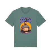 green funny dad t-shirt with the graphic of a man with a beer belly and the slogan 'it's not a dad bod it's a father figure'