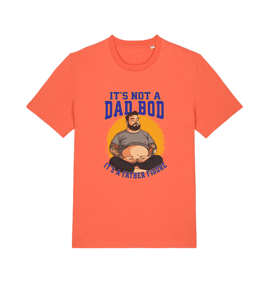 orange funny dad t-shirt with the graphic of a man with a beer belly and the slogan 'it's not a dad bod it's a father figure'
