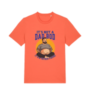 orange funny dad t-shirt with the graphic of a man with a beer belly and the slogan 'it's not a dad bod it's a father figure'