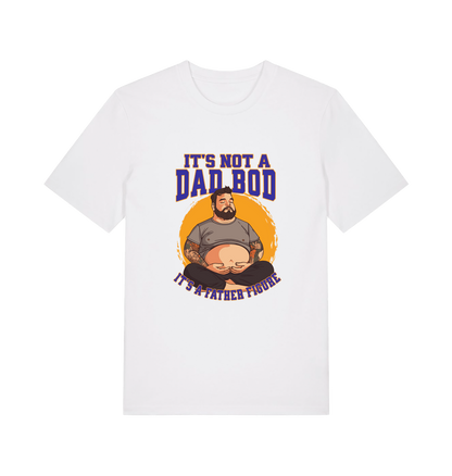 white funny dad t-shirt with the graphic of a man with a beer belly and the slogan 'it's not a dad bod it's a father figure'