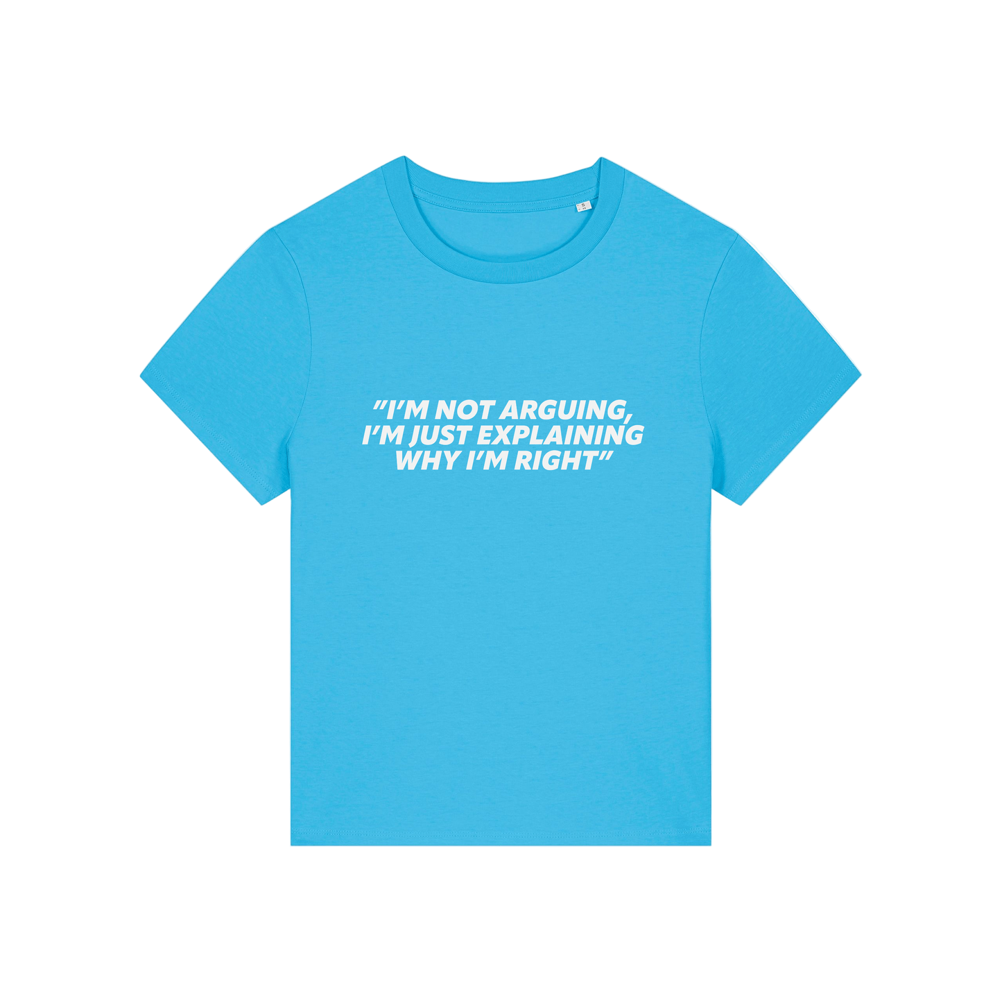 blue funny slogan t-shirt that reads 'i'm not arguing i'm just explaining why i'm right'
