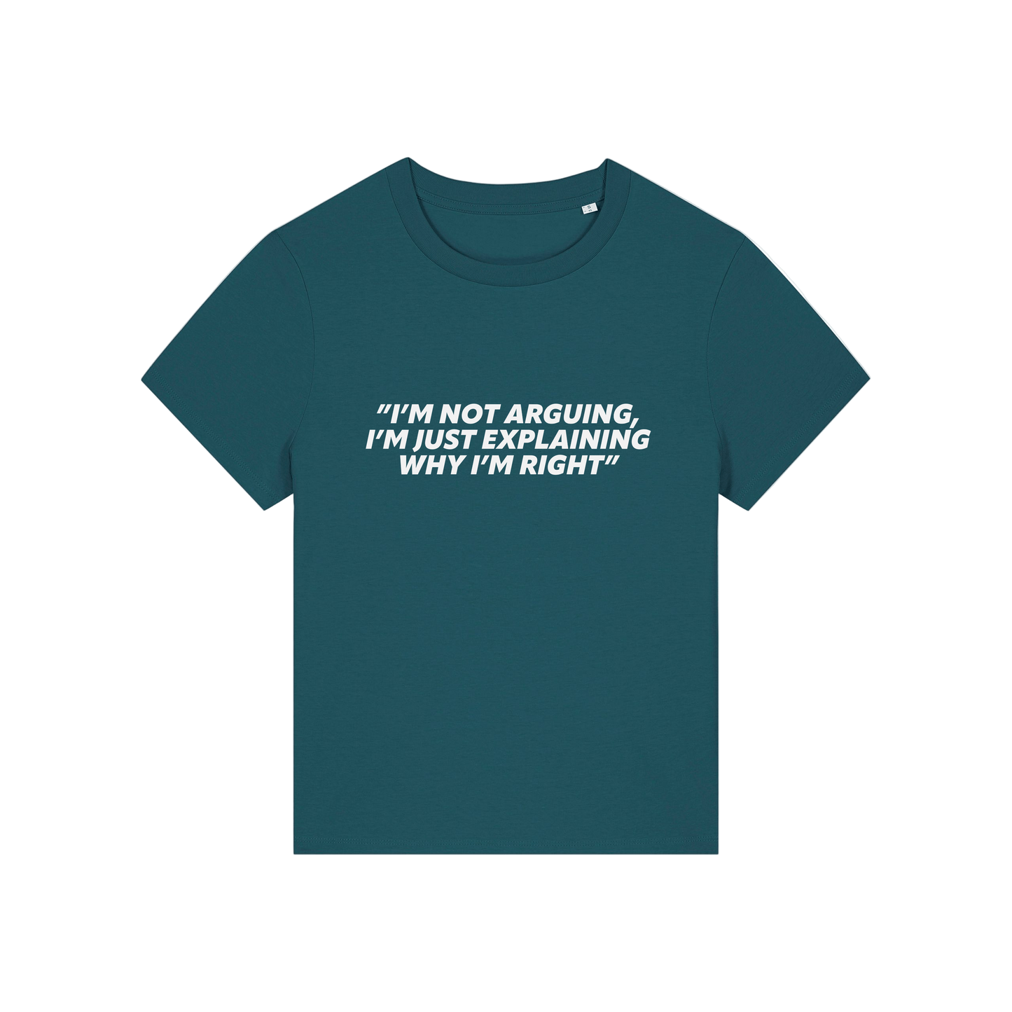 teal funny slogan t-shirt that reads 'i'm not arguing i'm just explaining why i'm right'