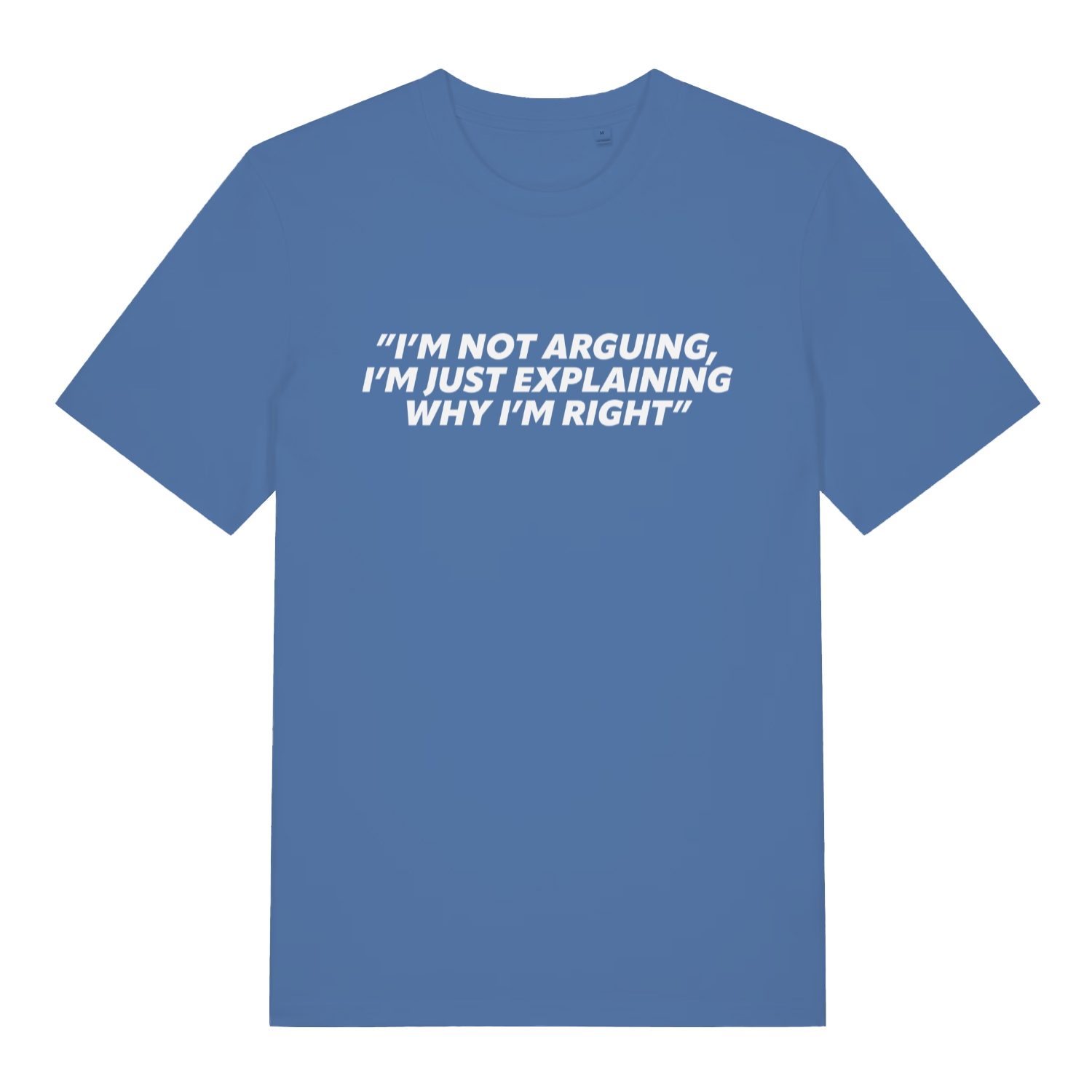 Blue I’m Not Arguing I’m Just Explaining Why I’m Right funny slogan t-shirt featuring sarcastic banter  