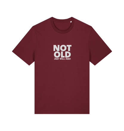 burgundy funny slogan t-shirt with 'not old just well aged'