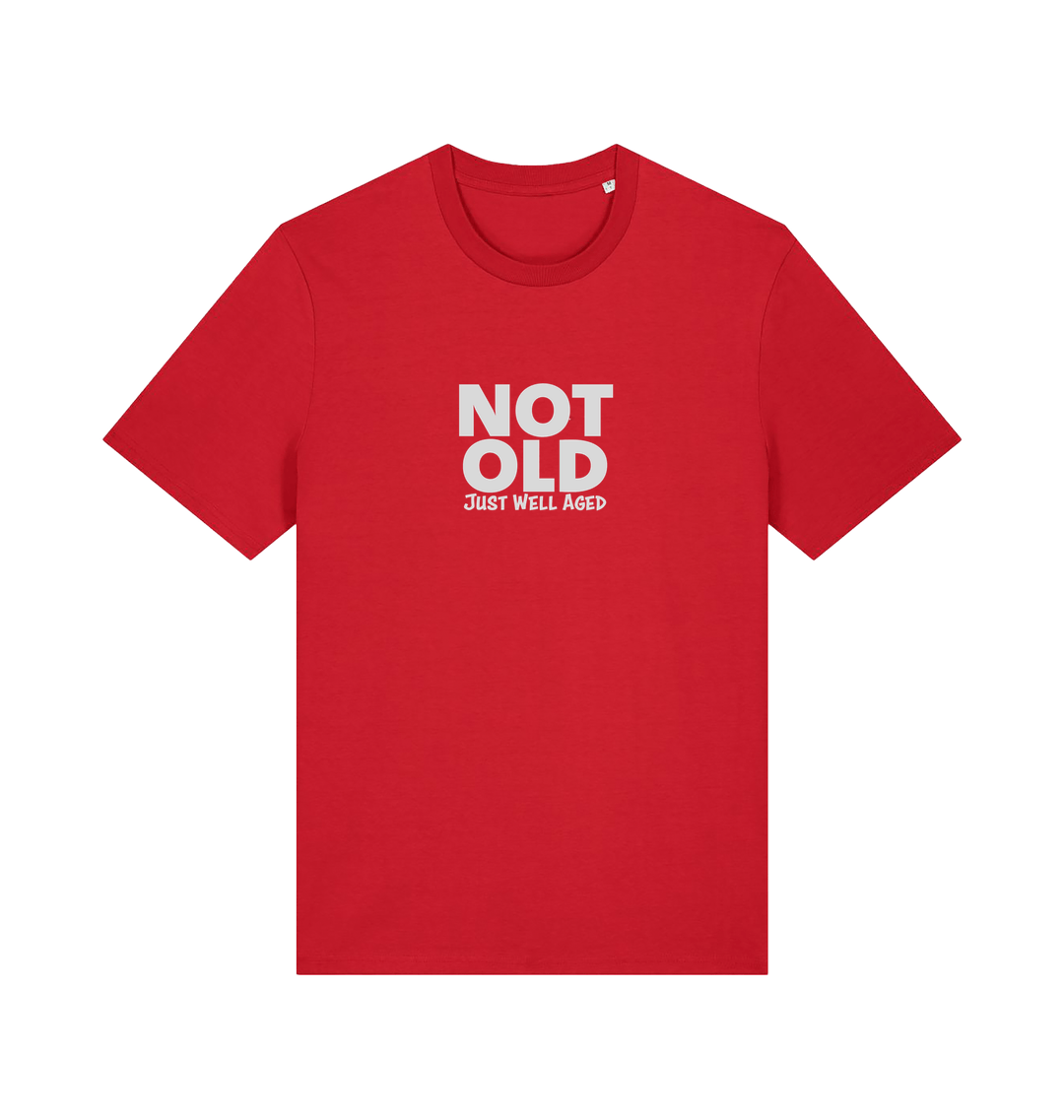red funny slogan t-shirt with 'not old just well aged'