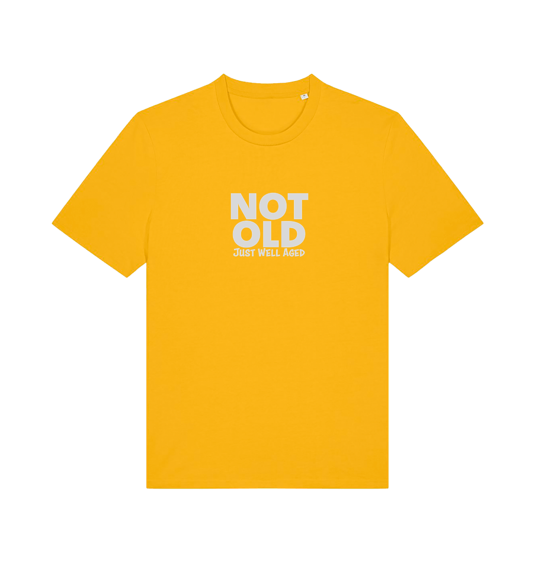 yellow funny slogan t-shirt with 'not old just well aged'