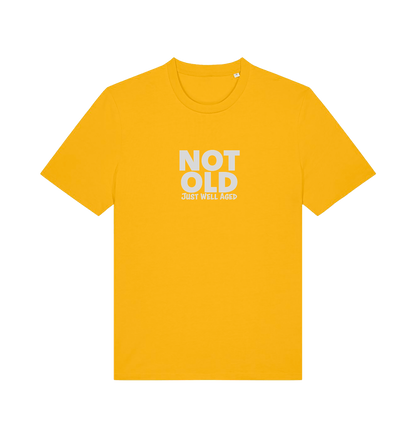 yellow funny slogan t-shirt with 'not old just well aged'