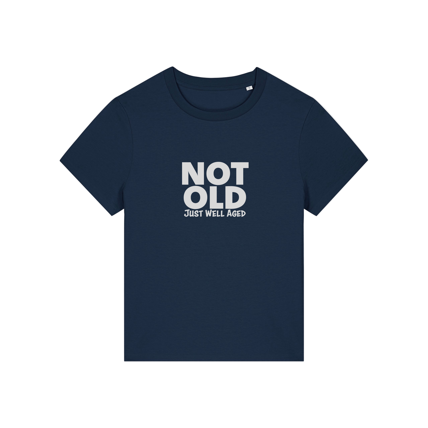 navy funny slogan t-shirt that reads 'not old just well aged'