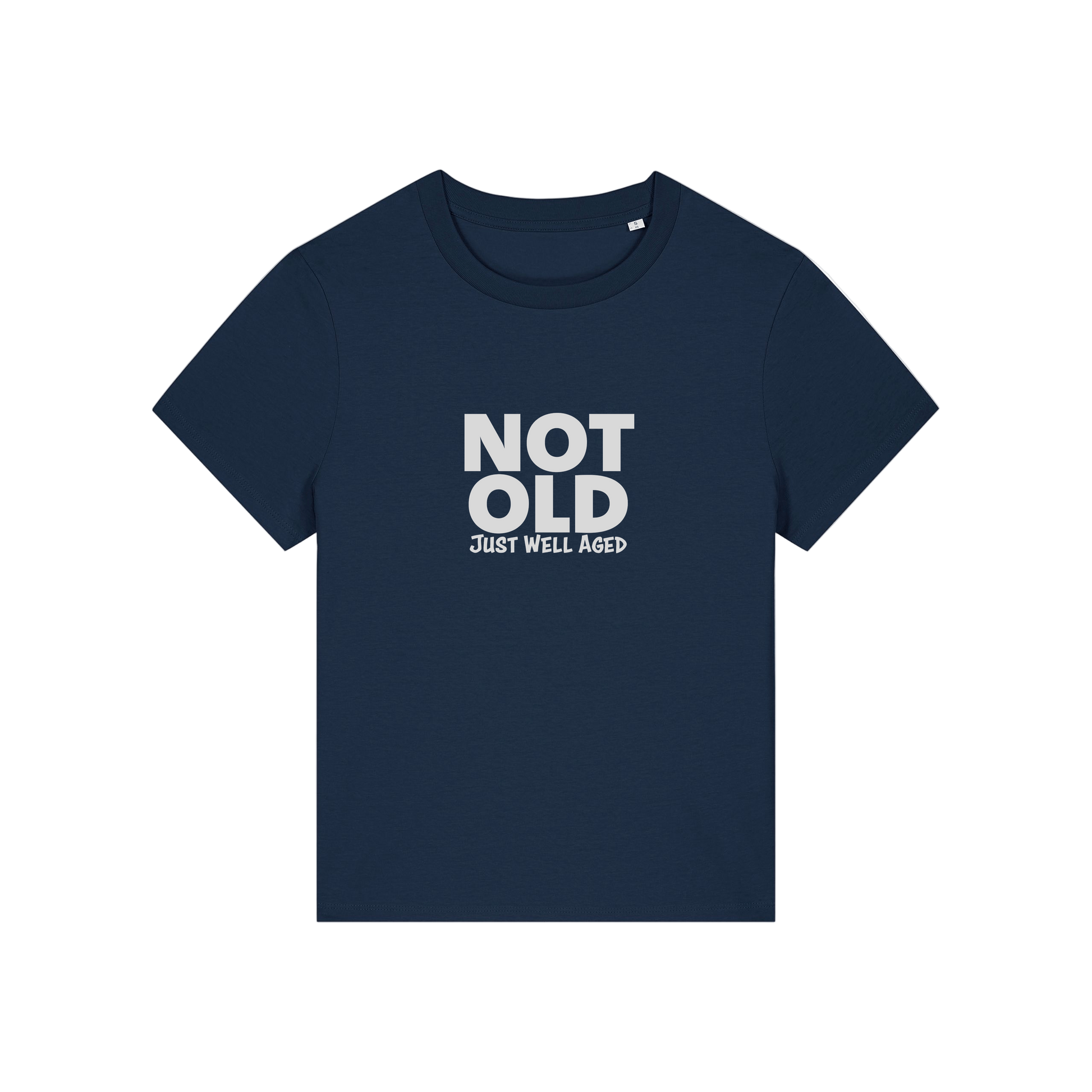 navy funny slogan t-shirt that reads 'not old just well aged'