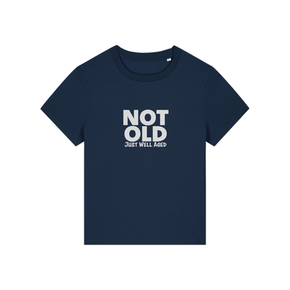 navy funny slogan t-shirt that reads 'not old just well aged'