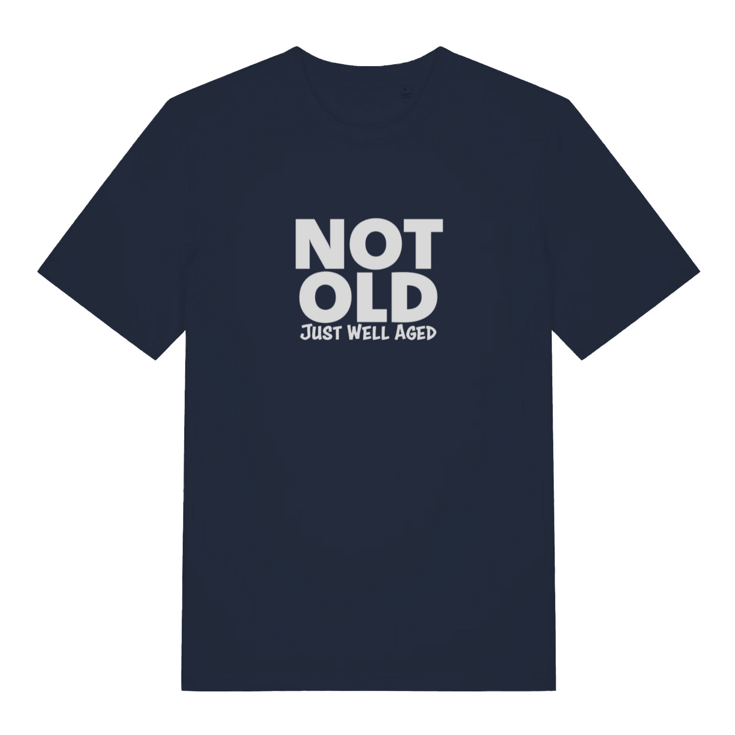 navy women's funny slogan t-shirt with the text 'not old just well aged'