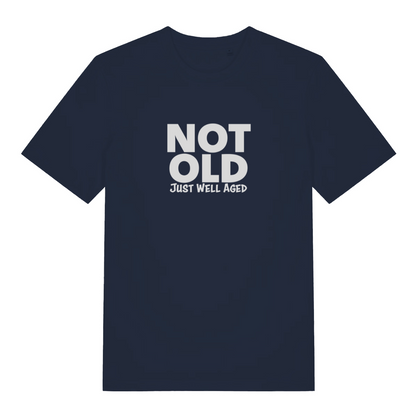 navy women's funny slogan t-shirt with the text 'not old just well aged'