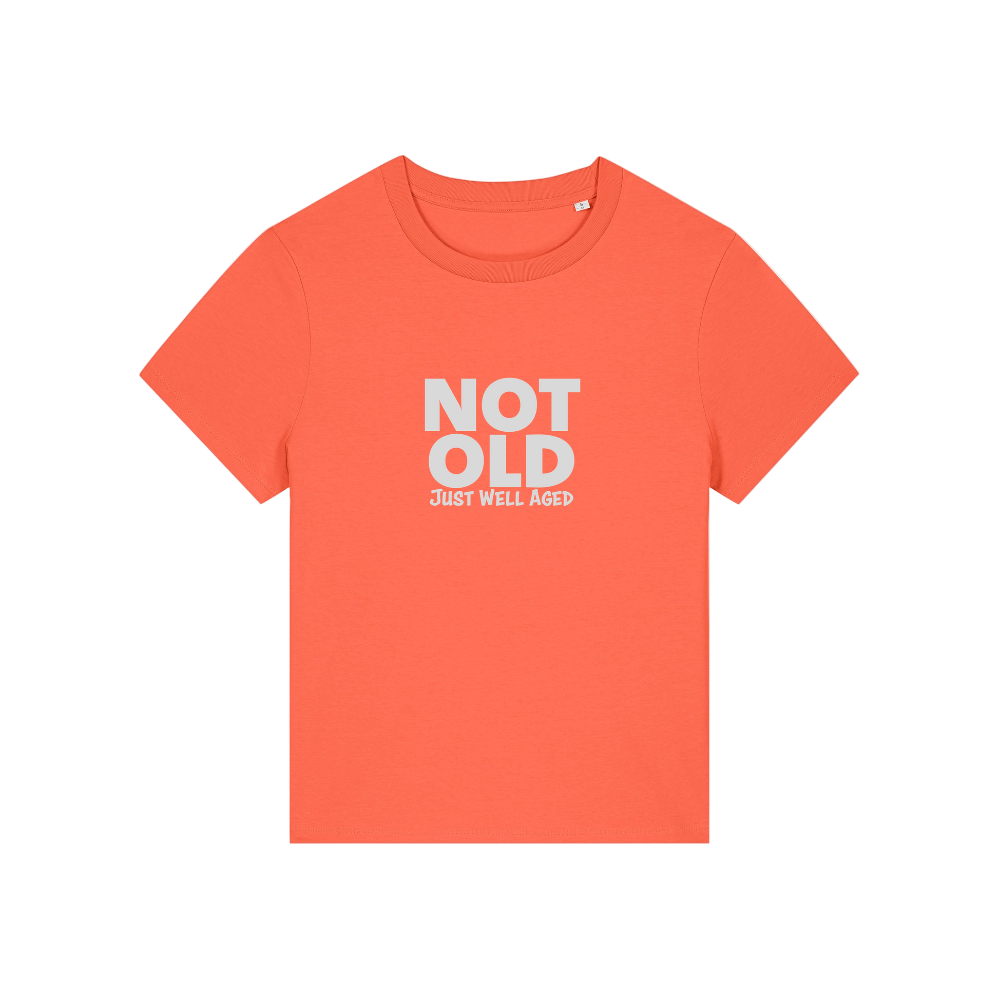 orange funny slogan t-shirt that reads 'not old just well aged'