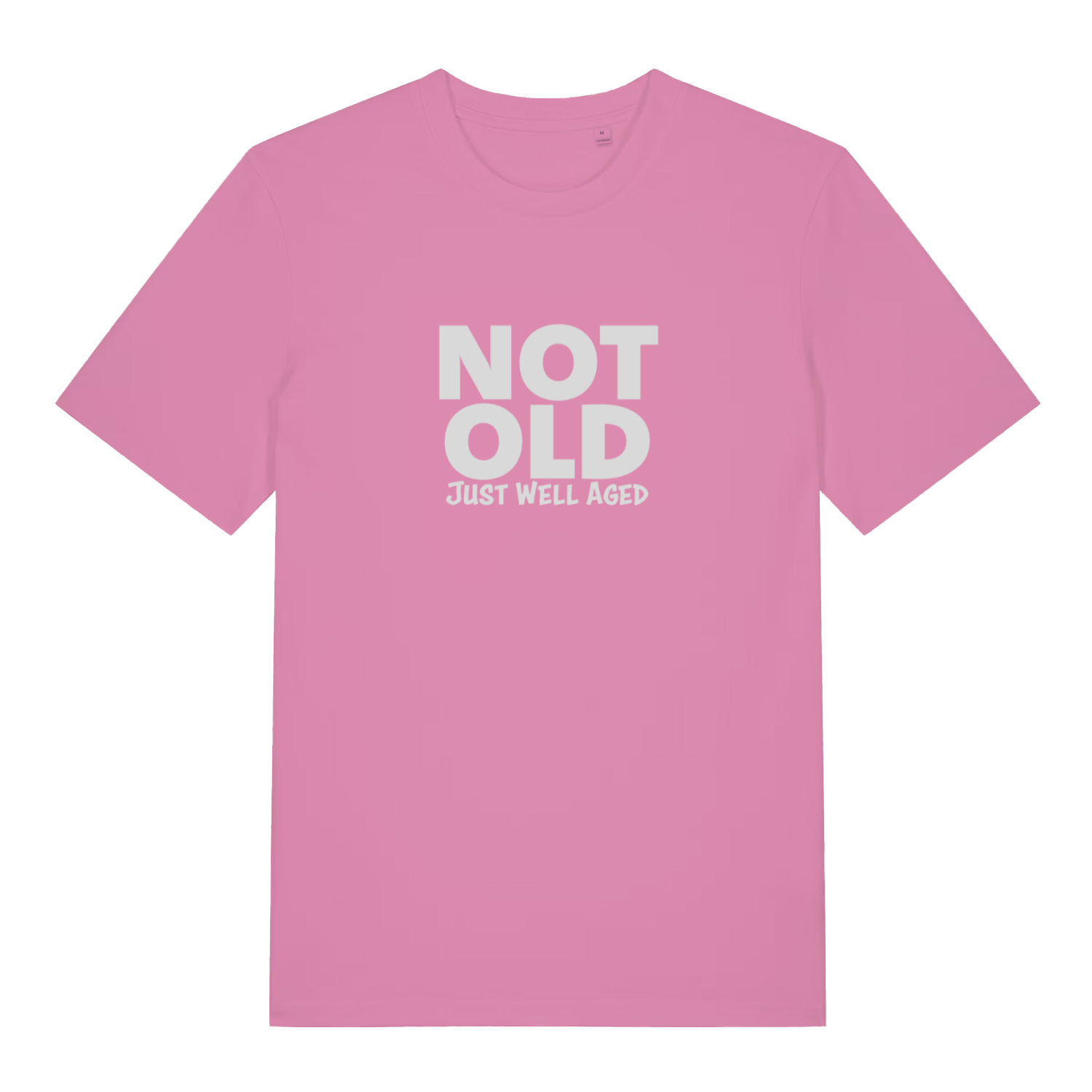 pink women's funny slogan t-shirt with the text 'not old just well aged'