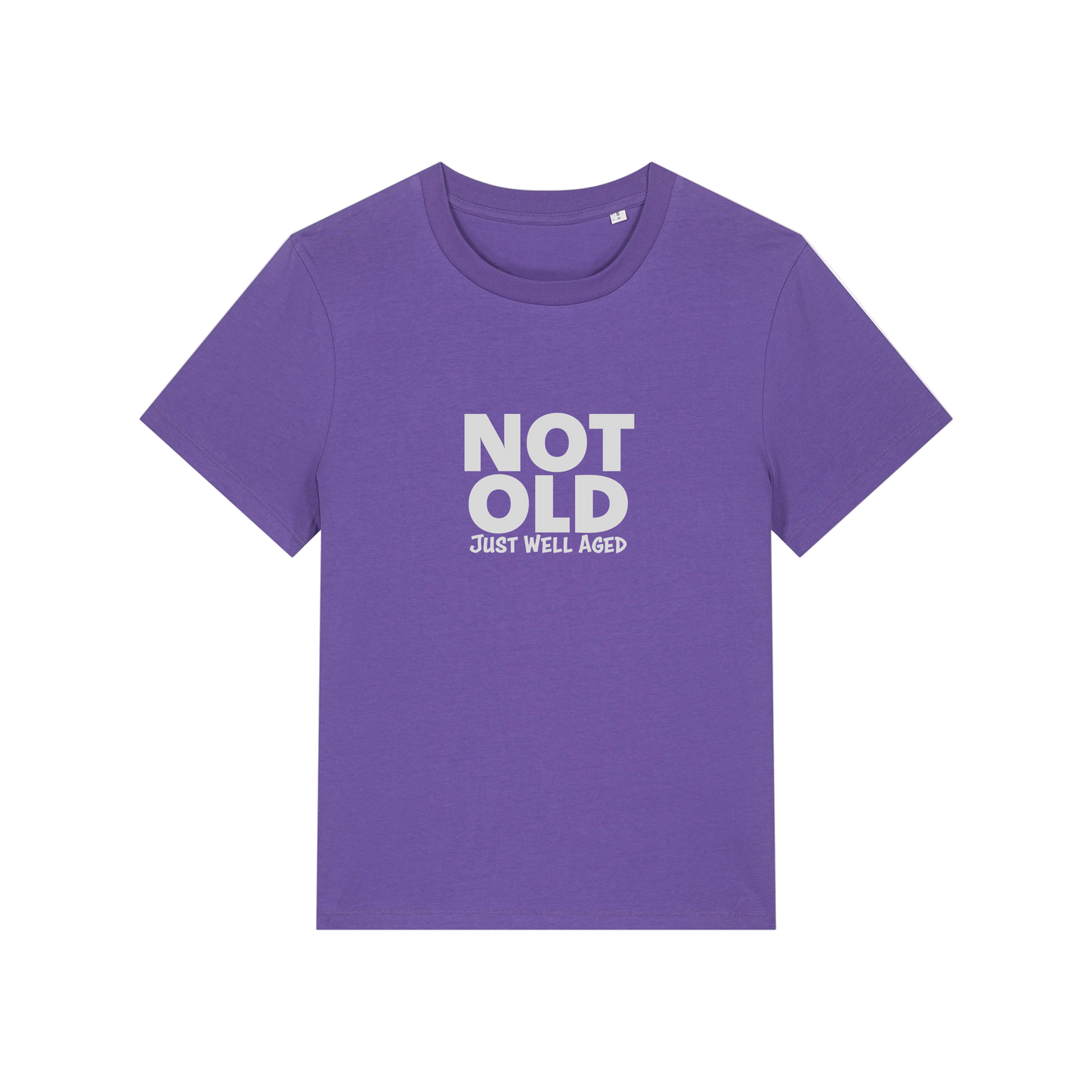 purple funny slogan t-shirt that reads 'not old just well aged'